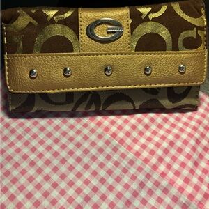 Guess Brown and Gold Wallet with Monogram Design